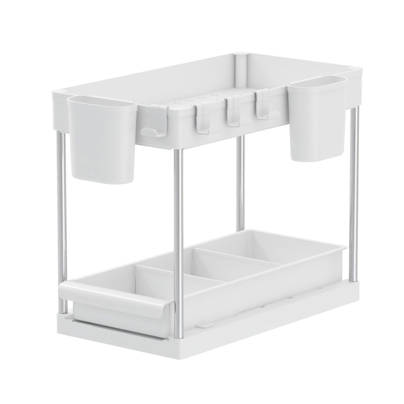 Under Sink Drawer Organizer – U-Shaped Cutout With Drainage Grommet, Slide-Out Plastic Drawer For Kitchen Bathroom Cabinet Pipe Clearance